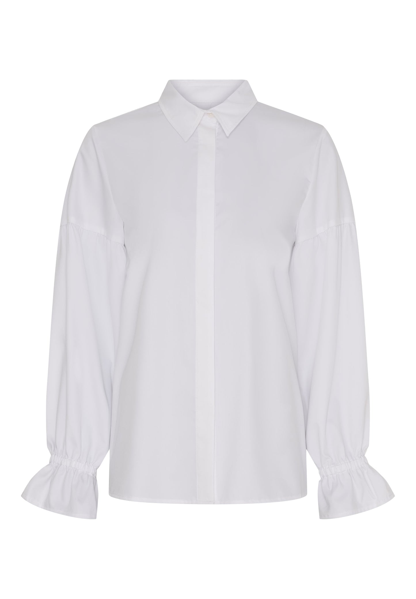 Kauluspaita röyhelöhihansuilla, valkoinen