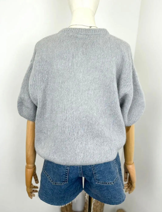 Lyhythihainen neuletakki baby alpaca -langasta, vaaleanharmaa