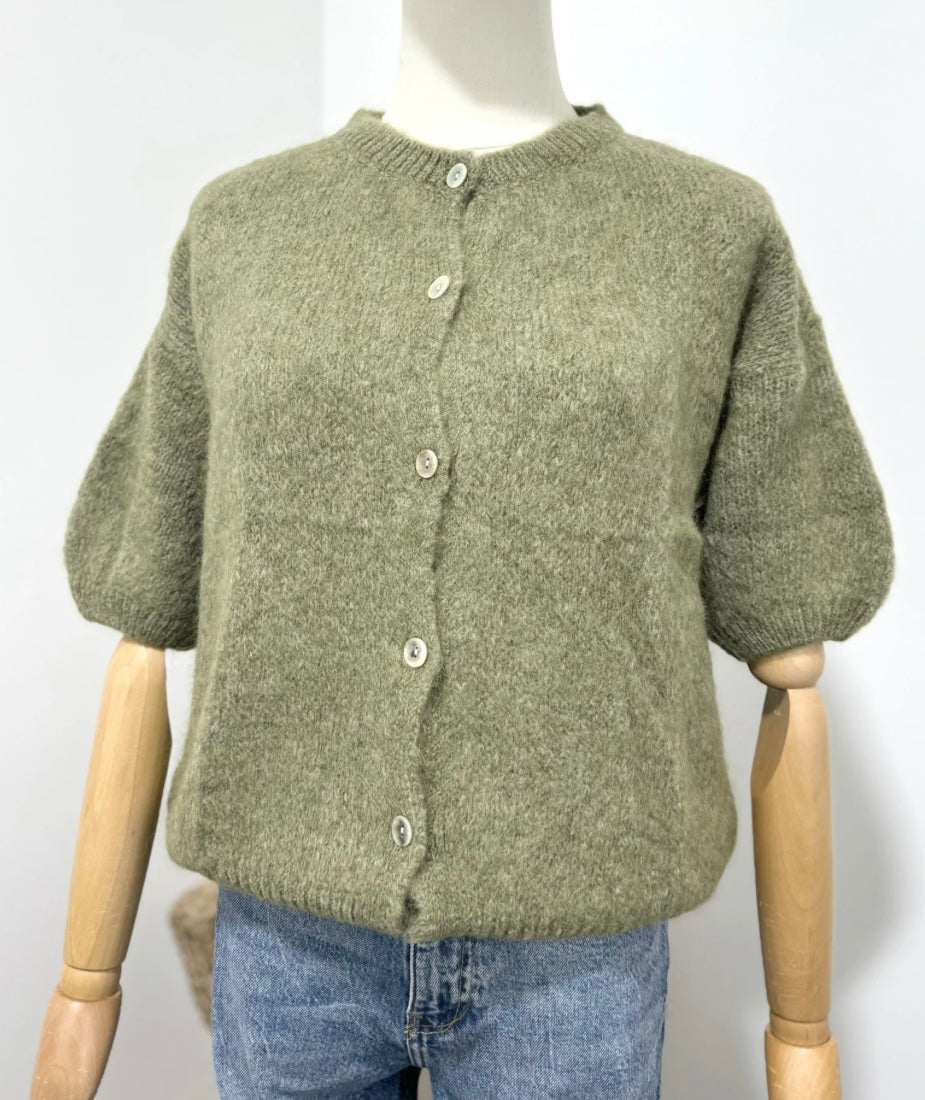 Lyhythihainen neuletakki baby alpaca -langasta, khaki