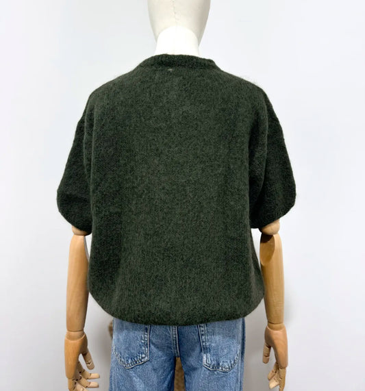 Lyhythihainen neuletakki baby alpaca -langasta, tummanvihreä