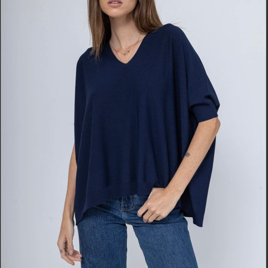 Ohut neule v-aukko, tummansininen