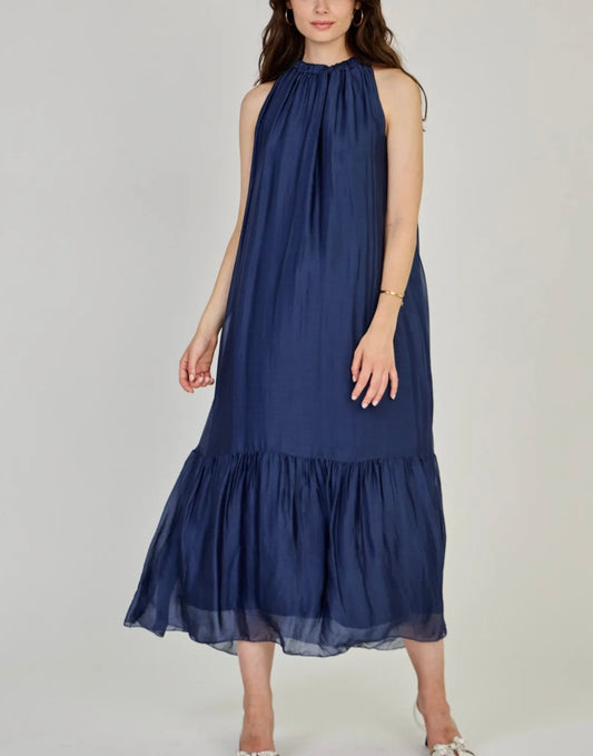 Silkkisatiini juhlamekko sininen