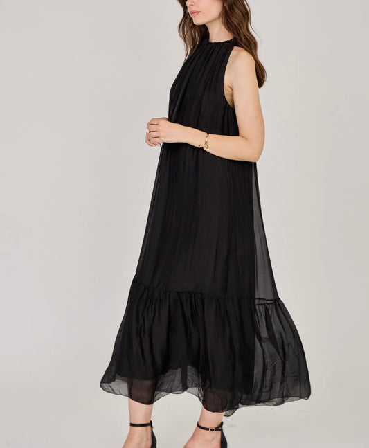 Silkkisatiini juhlamekko musta