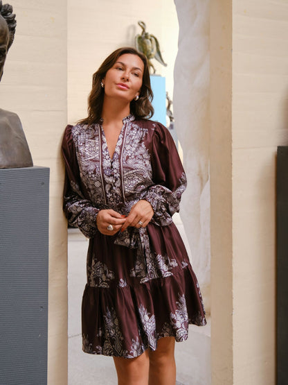 Neo Noir Malfida Paisley mekko, ruskea