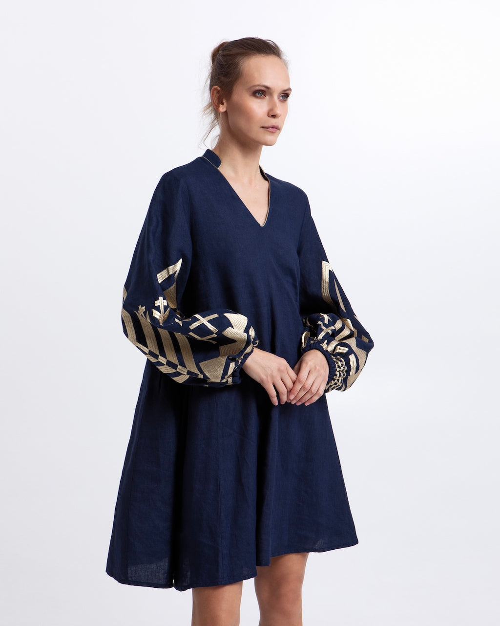Greek-Pitkähihainen mini-mekko, laivastonsininen