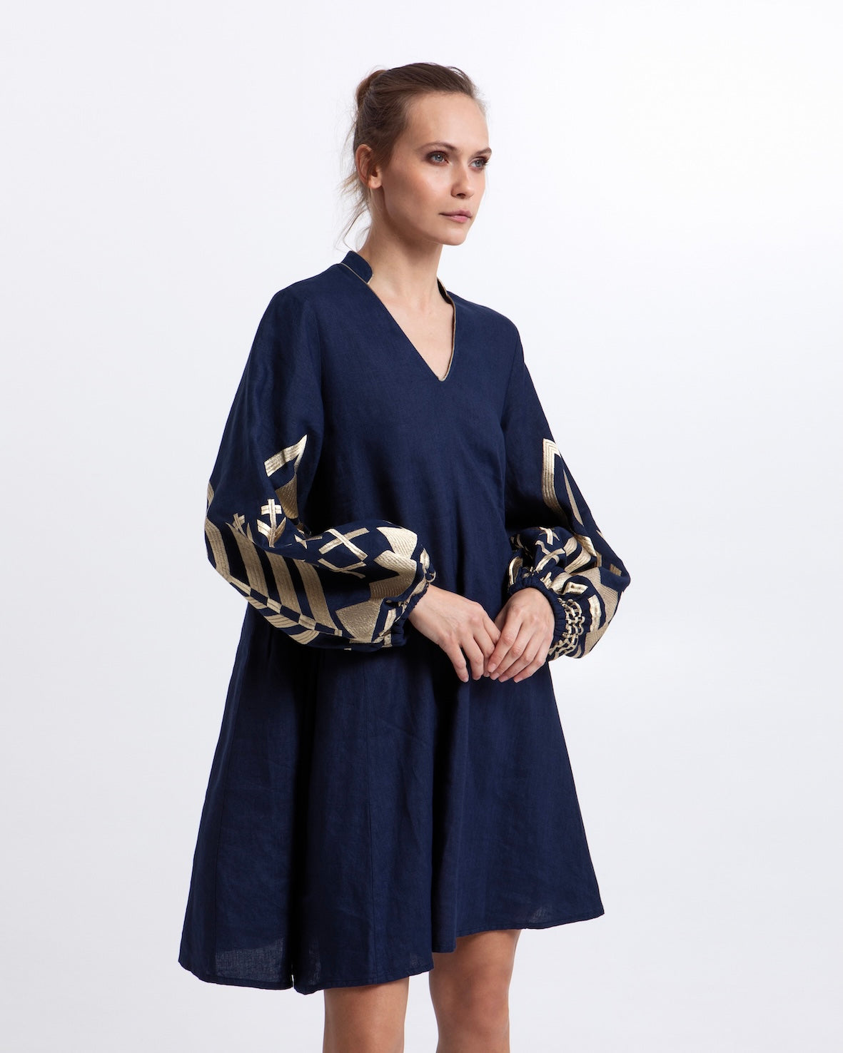 Greek-Pitkähihainen mini-mekko, laivastonsininen
