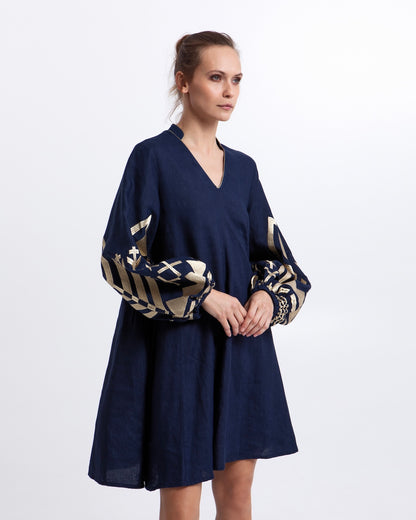 Greek-Pitkähihainen mini-mekko, laivastonsininen