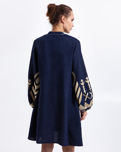 Greek-Pitkähihainen mini-mekko, laivastonsininen