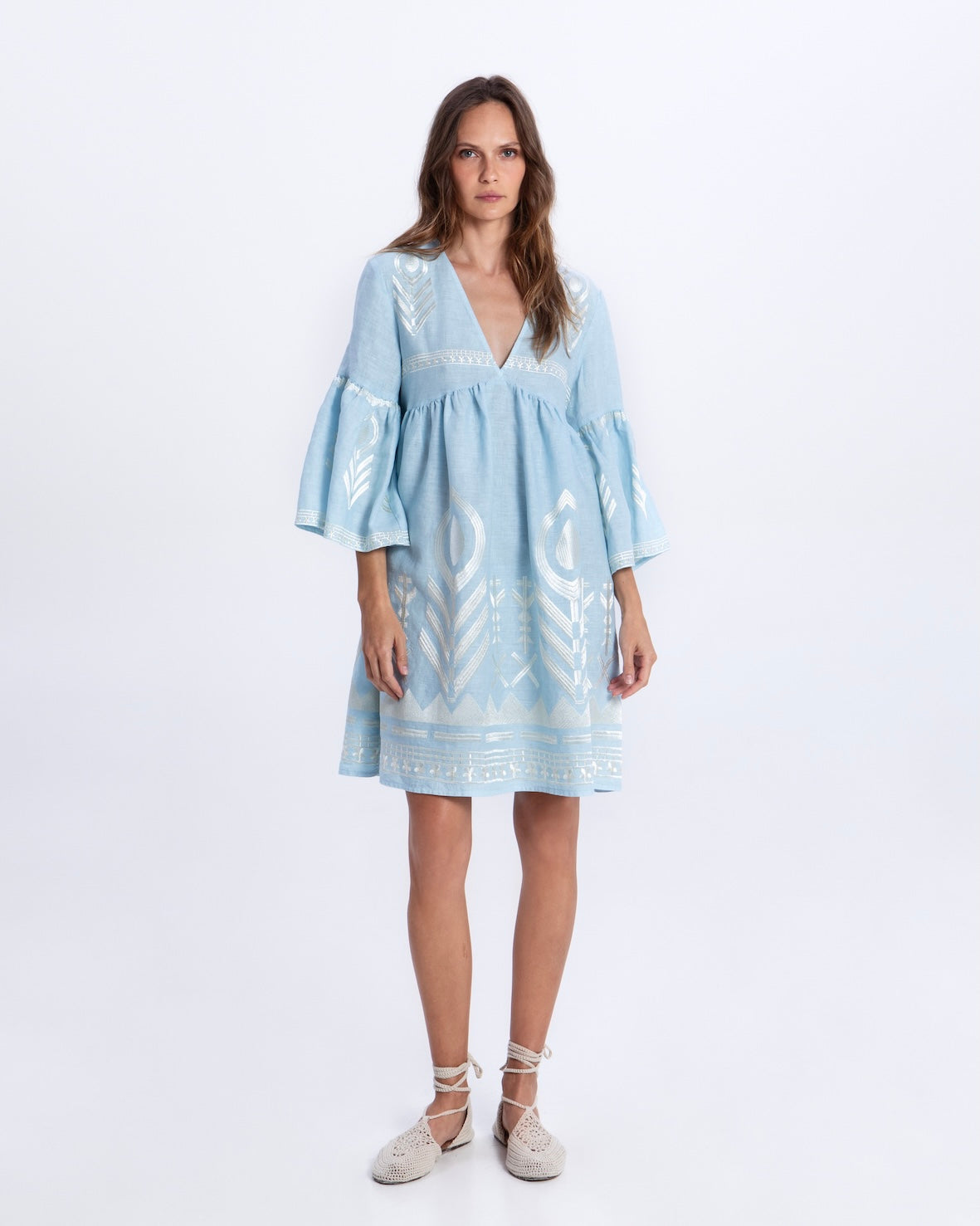 Greek lyhyt mekko kellohihoilla, taivaansininen