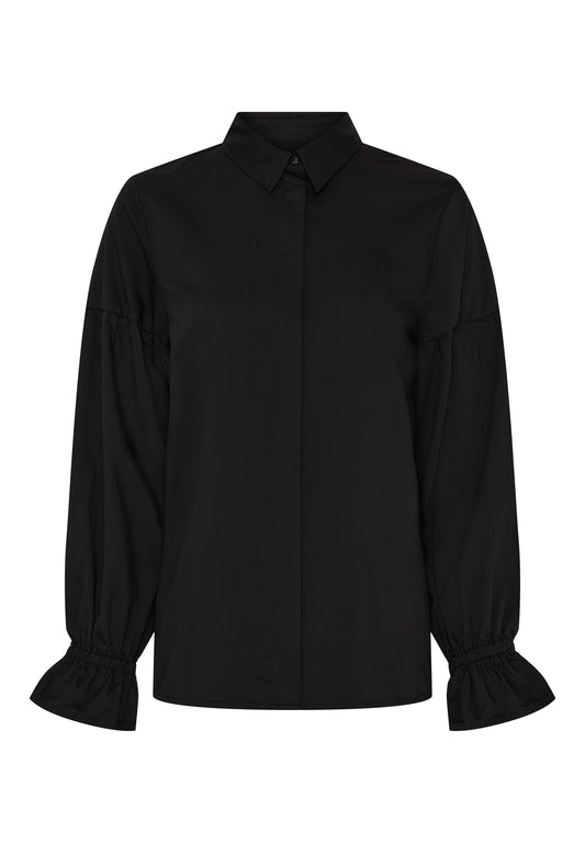 Kauluspaita röyhelöhihansuilla, musta