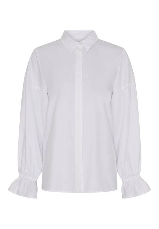 Kauluspaita röyhelöhihansuilla, valkoinen