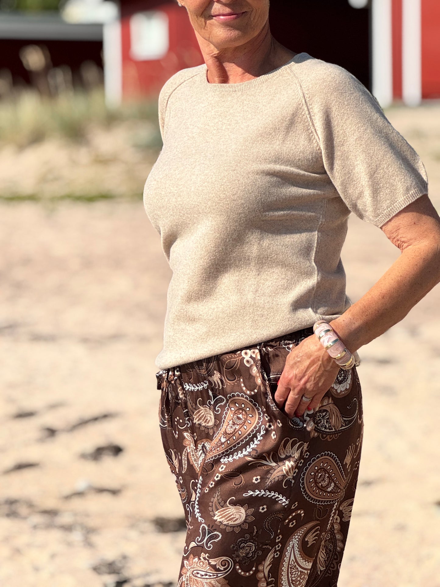 Silkkisatiinihousut Bandana ruskea