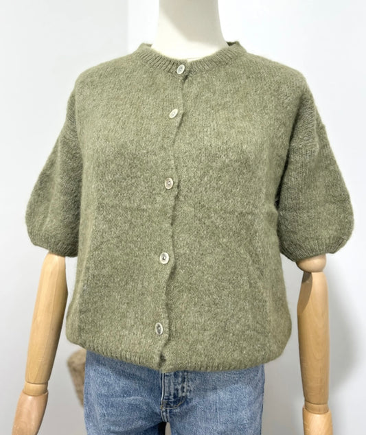 Lyhythihainen neuletakki baby alpaca -langasta, khaki