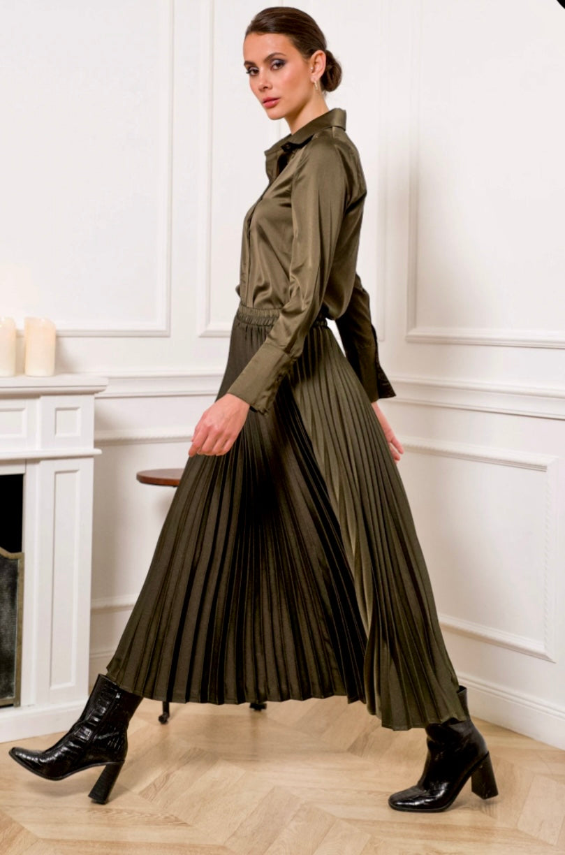 Pliseerattu hame, khaki