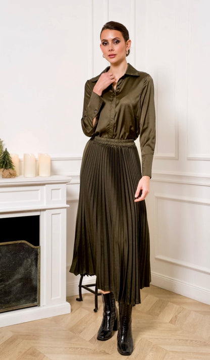 Pliseerattu hame, khaki