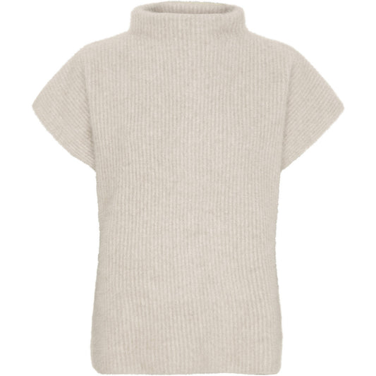 Kashmir-pesukarhunvilla lyhythihainen neulepusero, vaalea